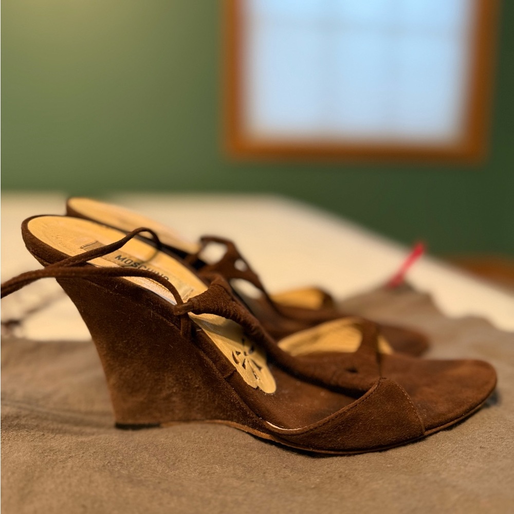 MOSCHINO Suede Wedge Tie Up heels 36.5